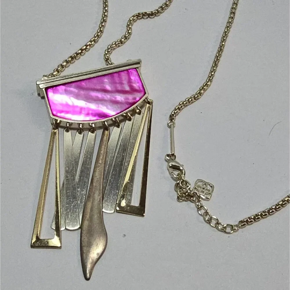 Kendra Scott Custom Pink Mother of Pearl and Gold Plated Tassel Necklace‎